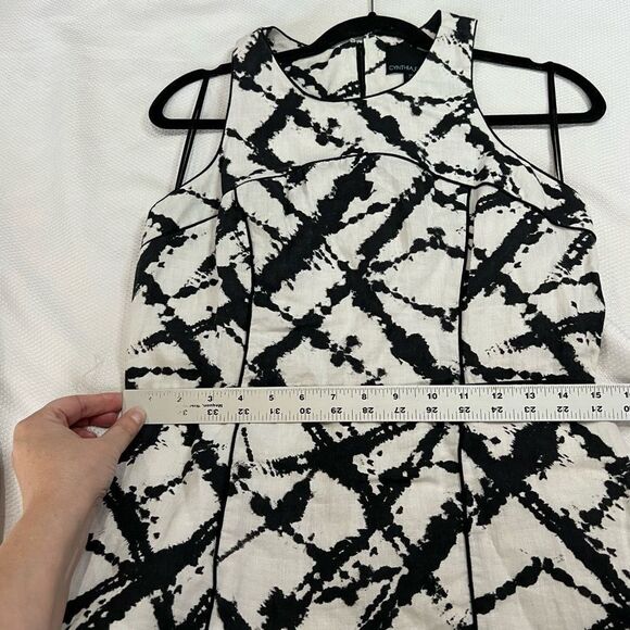 Cynthia Rowley Black & White Pattern Linen Sleeveless Dress - Picture 6 of 8